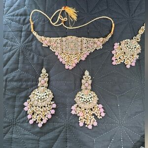 Indian Pakistani pink bridal wedding jewelry set